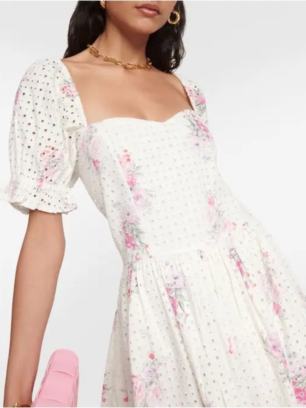 LoveShackFancy Altima White Floral Mini Dress